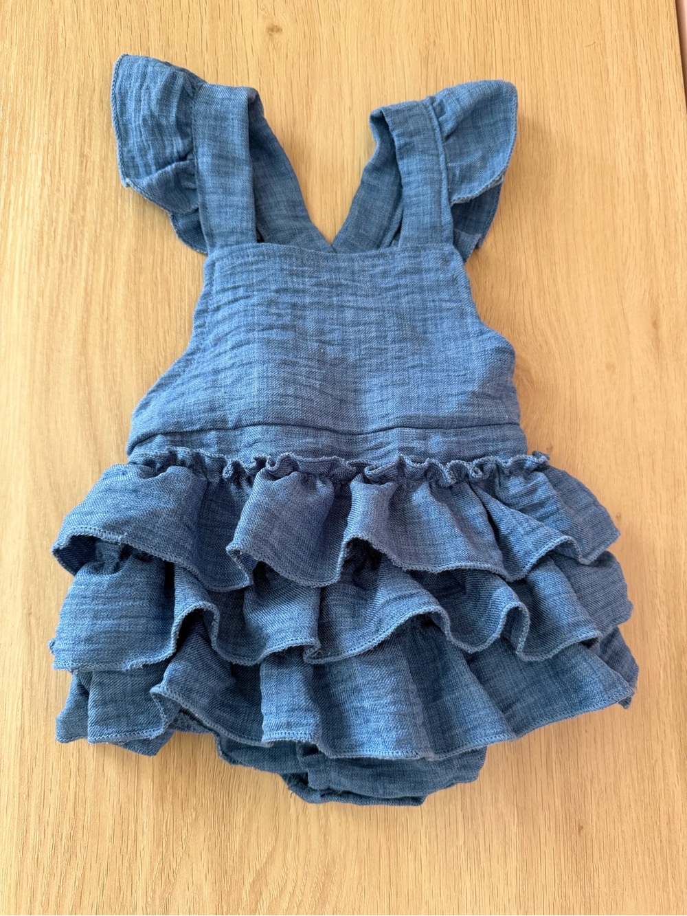 Blue Ruffled Baby Romper Dress